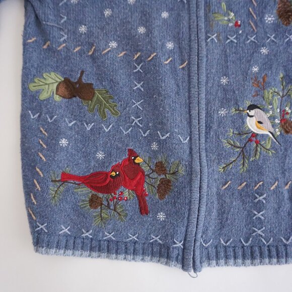 Vintage Croft & Barrow Bird Embroidered Zip Cardigan Grandmacore Cottagecore S - Picture 6 of 10